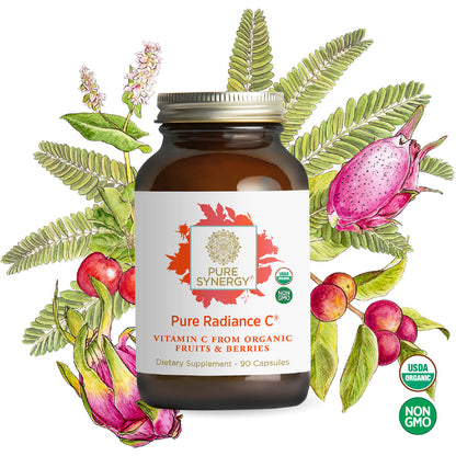 PURE SYNERGY Pure Radiance C | Organic Vitamin C Capsules | 100% Natural, Whole Food, Non-GMO Supplement with Organic Camu Camu | for Immune and Collagen Support (90 Capsules)