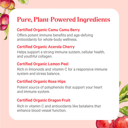 PURE SYNERGY Pure Radiance C | Organic Vitamin C Capsules | 100% Natural, Whole Food, Non-GMO Supplement with Organic Camu Camu | for Immune and Collagen Support (90 Capsules)